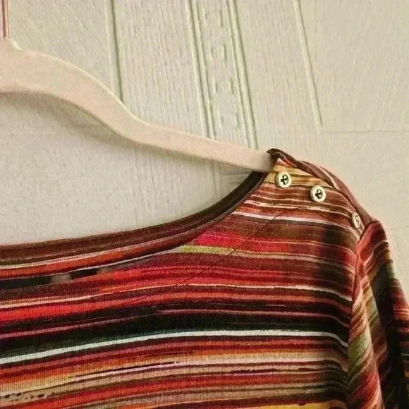 Rafaella Multi Stripe 100% Cotton Tunic With Gold Button Detail Size 1X - Picture 3 of 9